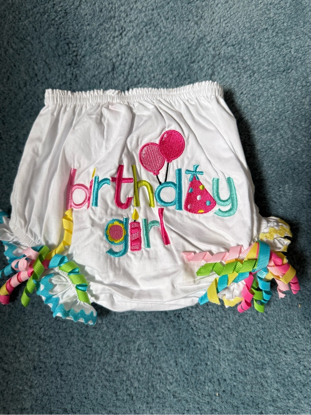 Mud Pie White Diaper Cover with Pink, Aqua & Yellow Accents 12-18 months
